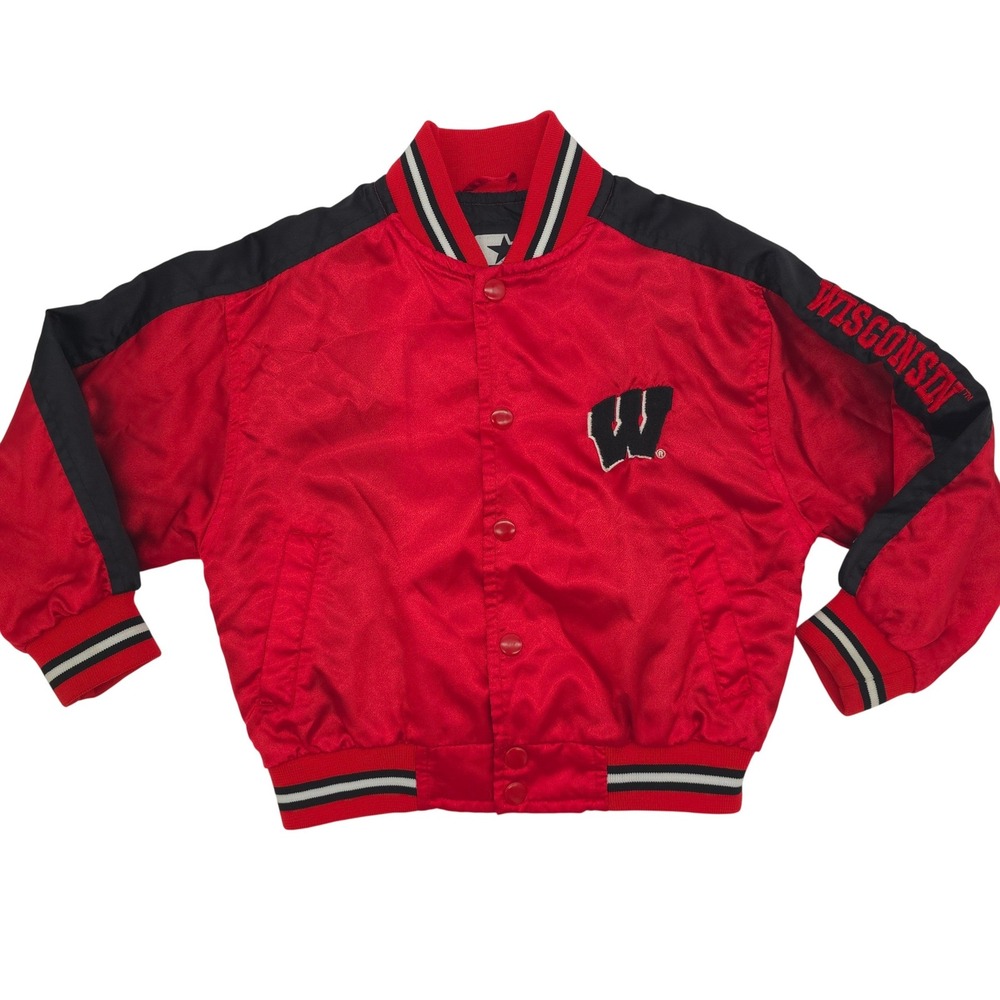 Starter Wisconsin Badgers Varsity Jacket Satin Bomber Red Black Vintage 4T